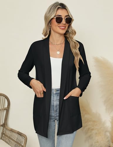 41ZBLfThblL.jpg Long Sleeve Lightweight Thin 2025 Summer Cardigan for Women Casual Loose Fit Kimono Cover Up with Pockets