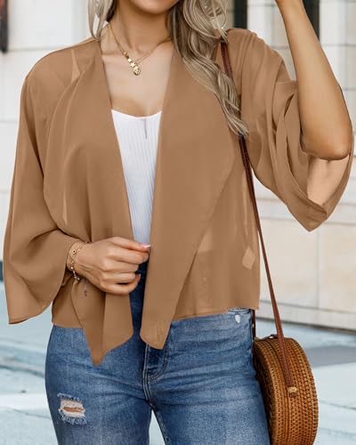 41ZJdt3EL.jpg Womens Summer Tops Short Shrugs Kimono Cardigans Casual Chiffon Bolero Jackets