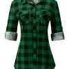 41ZMAqDRFsL.jpg Plaid Button Down Shirts for Women Long Sleeve Roll Up Checkered Blouse Tops 2025 Fall Outfits