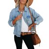 Women's Jean Jacket Frayed Washed Button Up Cropped Denim Jacket With Pockets