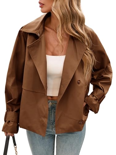 41au1Sq-BmL.jpg Womens Cropped Trench Coat Short Single Breasted Jackets Lightweight Casual Outerwear
