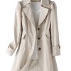 Women's Single Breasted Mid-Length Trench Coat Puff Sleeve Lapel Overcoat Windproof Classic Outerwear