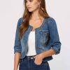 41b7cCS2L-L.jpg Denim Jacket for Women's Collarless 2025 Cardigan 3/4 Sleeve Crop Jean Jackets