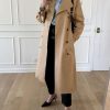 Womens Long Trench Coat Double Breasted Classic Lapel Fall Overcoat with Belt