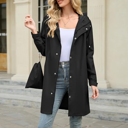 Packable Waterproof Rain Jacket Women with Hood Raincoat Windbreaker Long Hooded Trench Coats S-2XL Available