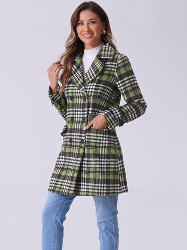 41bWGt0QmCL.jpg Women's 2025 Winter Notched Lapel Pea Coat Classic Buffalo Checks Double Breasted Plaid Coat