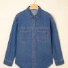 41baxjH5JAL.jpg Women Denim Shirts Oversized Long Sleeve Button Down Blouse V Neck Casual Top Shackets