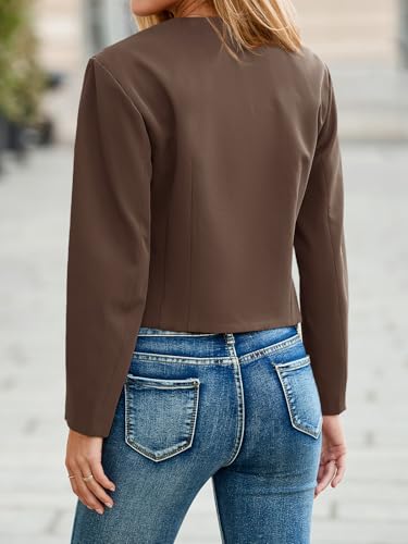 41bgFk8oWrL.jpg Womens Balloon Long Sleeve Blazer Cropped Collarless Button Down Suit Jackets Business Casual Fall Outerwear