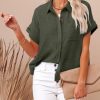 Womens Cotton Linen Button Down Shirts Short Sleeve Dress Shirts Casual Summer Tops Blouses with Pockets