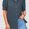 41cviFZ43zL.jpg Womens Summer Short Sleeve Button Down Shirts V Neck Collared Casual Blouse Tops with Pockets
