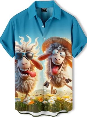 Men's Hawaiian Shirt Button Down Funny Printed Casual Short Sleeve Summer Beach Party BBQ Shirts