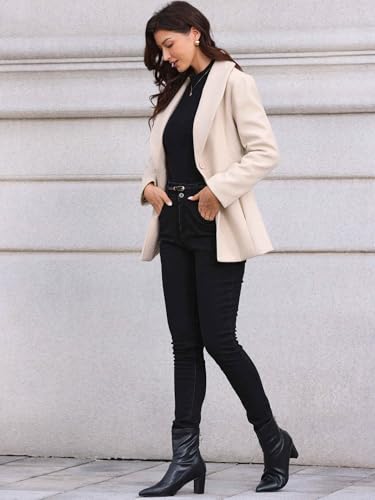 Pea Coats for Women Lapel Collar One Button Winter Overcoat with Belt Trench Coat