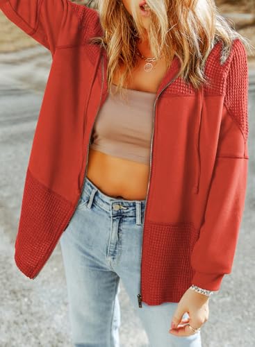 Waffle Knit Hoodies for Womens Zip Up Jackets 2025 Drawstring Fall Casual Jackets