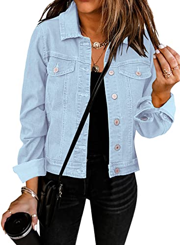 Women's Basic Button Down Long Sleeve Stretchy Jean Trucker Denim Jacket