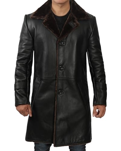 Black Trench Coat Men - Winter Shearling Long Leather Jackets For Men