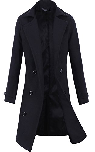Men Trench Coat Winter Long Jacket Double Breasted Overcoat