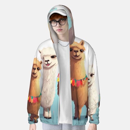 Women's UPF 50+ Sun Protection Jacket Zip Up Hoodie Rash Guard Llama Alpaca Long Sleeve Sun Shirt for Hiking Outdoor