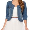 41eRukde11L.jpg Denim Jacket for Women's Collarless 2025 Cardigan 3/4 Sleeve Crop Jean Jackets