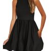 41eVuXE1SL.jpg Summer Dresses for Women 2025 Casual Sleeveless Tank Mini Short Dress Crew Neck Bubble Sundress with Pockets