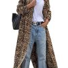41eanlQpp7L.jpg Women's Notch Lapel Leopard Print Duster Trench Coat Open Front Loose Faux Suede Mid Long Pea Coat