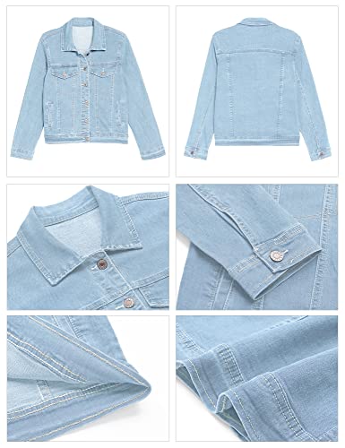 Women's Basic Button Down Long Sleeve Stretchy Jean Trucker Denim Jacket