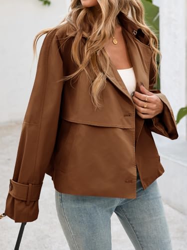 41epnh-HdjL.jpg Womens Cropped Trench Coat Short Single Breasted Jackets Lightweight Casual Outerwear