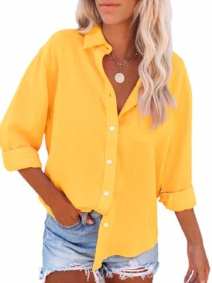 Womens Button Down Shirts Long Sleeve Dressy Casual Blouses Button Up Collared Shirts Tops for Women
