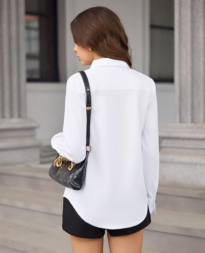 Button Down Dress Shirts for Women Long Sleeve Wrinkle Free Shirts Solid Work Business Formal Button Up Shirt