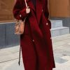 Women's Winter Double Breasted Midi Long Wool Pea Coat Notch Lapel Winter Trench Coat