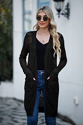 41f6neY9vaL.jpg Womens Lightweight Longer Length Cardigan Long Sleeve Casual Crochet Open-Front Sweater with Pockets
