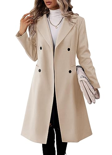 41fAptboZpL.jpg Womens Long Double Breasted Coats Lapel Collar Pea Coat Winter Slim Fit Jackets Trench Coat Outwear