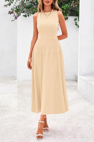 41fsOcIvHiL.jpg Spring Casual Dresses for Women 2025 Summer Business Work Midi Sleeveless A Line Pleated Cocktail Dress