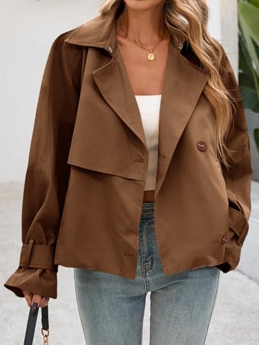 41fu7bMc1EL.jpg Womens Cropped Trench Coat Short Single Breasted Jackets Lightweight Casual Outerwear