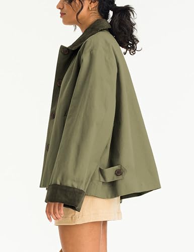 41gJgFC953L.jpg Womens Contrast Collar Jacket Casual Button Down Long Sleeves Crop Trench Coat Outerwear with Pockets