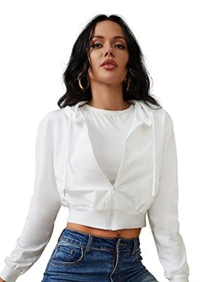 Women's Zip Up Hoodies Cropped Cardigan Jacket Drawstring Hooded Sweatshirts Casual Long Sleeve Top…