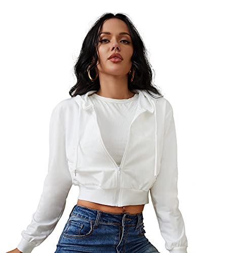 Women's Zip Up Hoodies Cropped Cardigan Jacket Drawstring Hooded Sweatshirts Casual Long Sleeve Top…