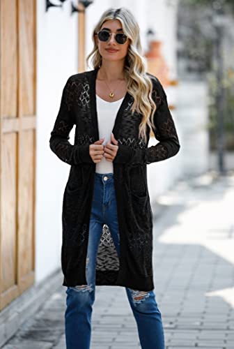 41gpkso-YML.jpg Womens Lightweight Longer Length Cardigan Long Sleeve Casual Crochet Open-Front Sweater with Pockets