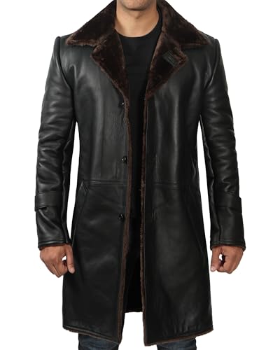 Black Trench Coat Men - Winter Shearling Long Leather Jackets For Men