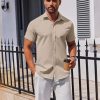 41gukilClFL.jpg Men's Button Down Shirt Short Sleeve Casual Shirt for Men Summer Business Casual Dress Shirt