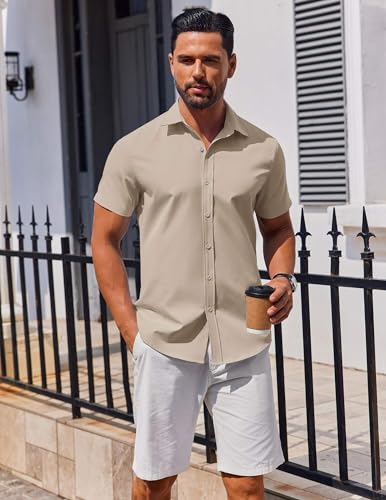 41gukilClFL.jpg Men's Button Down Shirt Short Sleeve Casual Shirt for Men Summer Business Casual Dress Shirt
