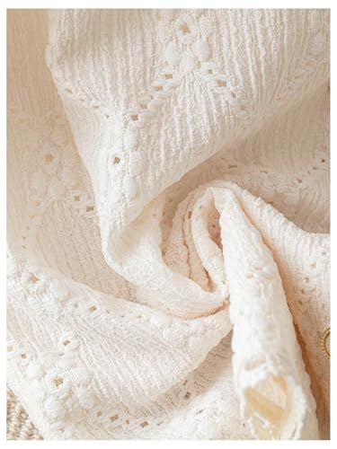 41hS9N0pTBL.jpg Women's Floral Embroidered Button Down Blouse Frill Trim Short Puff Sleeve V Neck Vacation Shirts