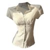 41habXMPv-L.jpg Women's Polka Dots Button Down Shirt Short Sleeve Collar Fitted Blouse Tops Preppy Aesthetic Clothes