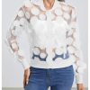 Women's Sheer Mesh Zip Up Bomber Jacket Long Sleeve Baseball Collar Outwear Tops