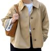 41j5MJB6smL.jpg Women Crop Trench Coat Single Breasted Check Lining Lightweight Cropped Jackets Fashion Outerwear