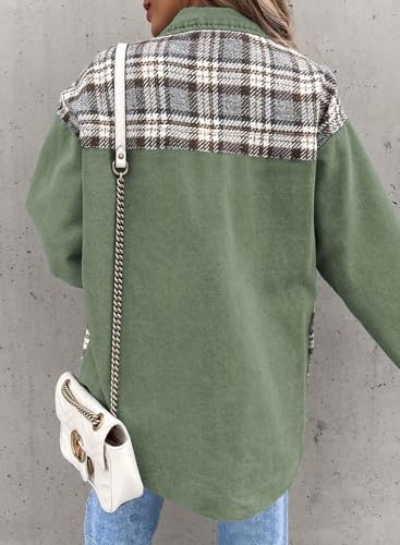 Womens Oversized Denim Jacket Casual Long Sleeve Button Down Plaid Shacket Boyfriend Jean Jacket With Pockets
