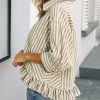 41jRDplQbtL.jpg Womens Summer Tops Dressy Casual Blouse Top Ruffled Short Sleeve Button Down Striped Shirt