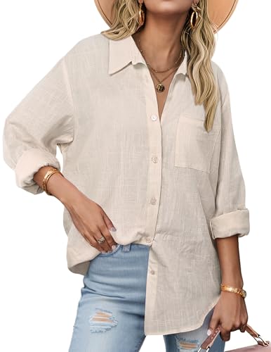 41kF3TbwLbL.jpg Womens Button Down Shirts Long Sleeve Cotton Gauze Tops Casual Collared Blouses Loose Fit