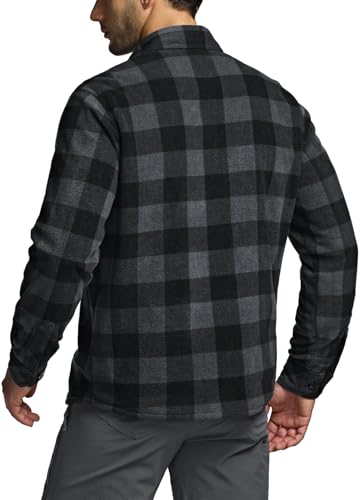 Men's Long Sleeve Heavyweight Fleece Shirts, Plaid Button Up Shirt, Warm Outdoor Casual Shirt with Pockets