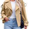 Womens Cropped Trench Coat Casual Double Breasted Short Jacket Fall Fashion Outerwear with Belt