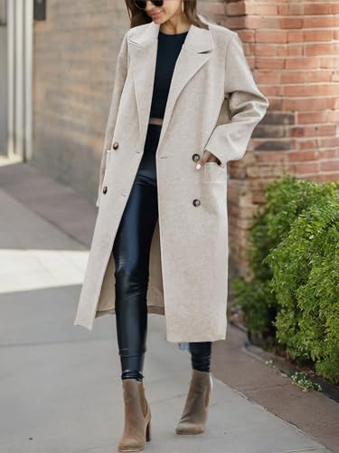 41kpq4uStSL.jpg Womens Trench Coat Winter Lapel Double Breasted Long Pea Coat Casual Work Office Overcoat with Pocket